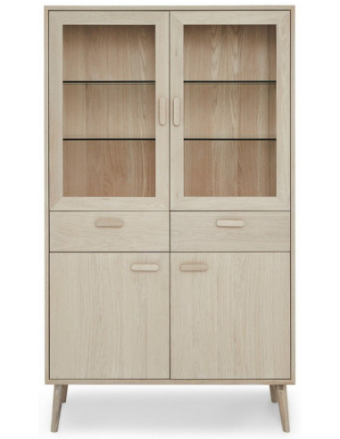 PORT Vitrineskab med lys i MDF og egetræsfinér H187 x B110 cm - Hvidolieret eg