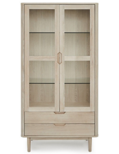 BORG Vitrineskab med lys i MDF og egetræsfinér H190 x B100 cm - Hvidolieret eg