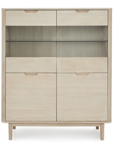 BORG Vitrineskab i MDF og egetræsfinér H146 x B123 cm - Hvidolieret eg