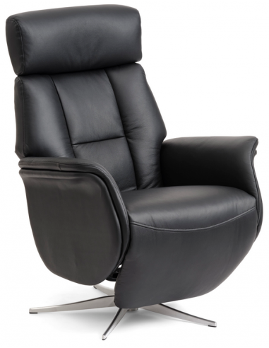 Marcy lænestol manuel med indbygget fodstøtte i læder og PVC H107 cm - Børstet alugrå/Sort