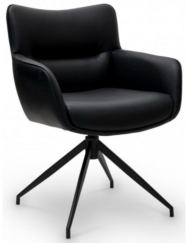 Sæt med 2 x Spisebordsstole med armlæn og drejefod i metal og PU-læder H84 cm - Sort/Sort