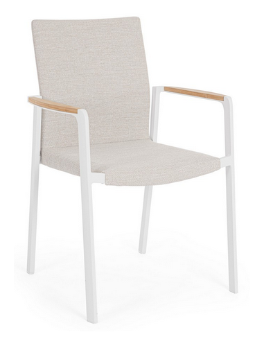 JALISCO Sæt med 4 x havestole i aluminium, teaktræ og olefin H89 cm - Hvid/Lysegrå