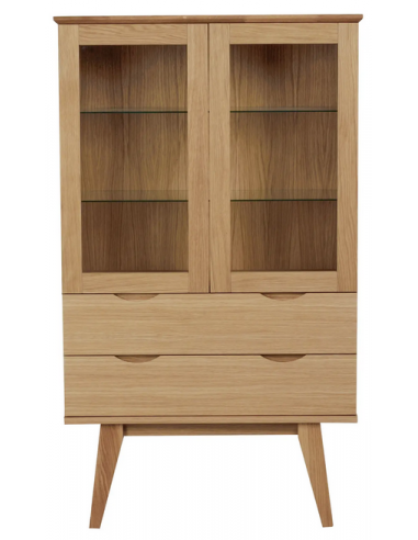 Rowico Filippa vitrineskab i egetræ finér og glas H140 x B81 cm - Eg