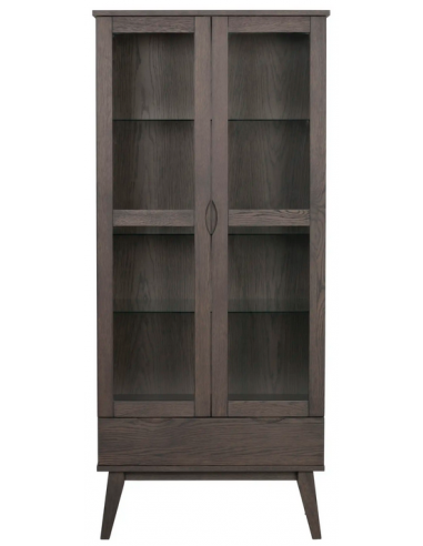 Rowico Filippa vitrineskab i egetræ finér og glas H185 x B82 cm - Mørkebrun