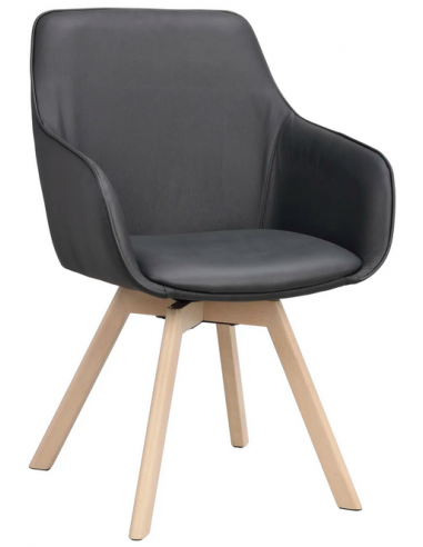 Alison 2 x Spisebordsstole med drejefod i læder H88 cm - White wash/Sort