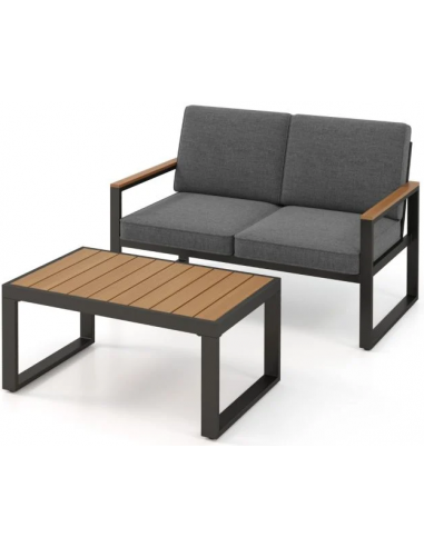 Loungesæt med bord i aluminium, komposit og olefin - Antracit/Brun