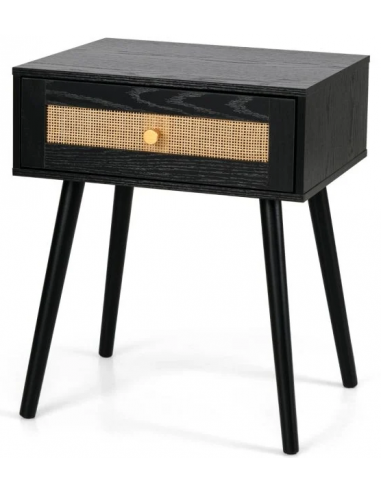 Sengebord i træ og møbelplade H58 x B48 x D40 cm - Sort/Natur