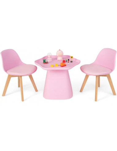 Bord og stolesæt til børneværelset i bøgetræ og polycarbonat - Natur/Rosa
