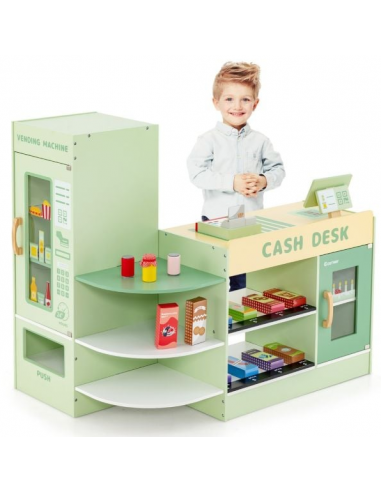 Købmandsdisk i MDF og fyrretræ H80 x B89 x D57 cm - Gul/Grøn