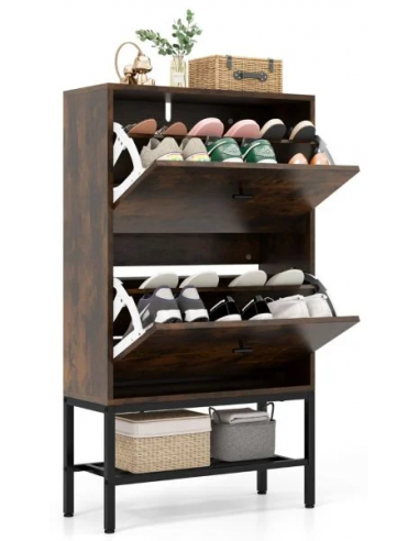 Skoskab i metal og møbelplade H106 x B60 x D24 cm - Sort/Brun