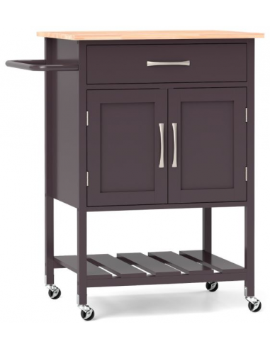 Køkkenø på hjul i MDF og gummitræ H90 x B73 x D48 cm - Brun/Natur