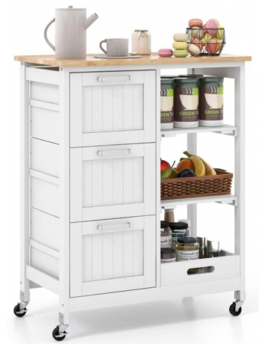 Køkkenø på hjul i MDF og fyrretræ H83,5 x B67 x D37 cm - Hvid/Natur