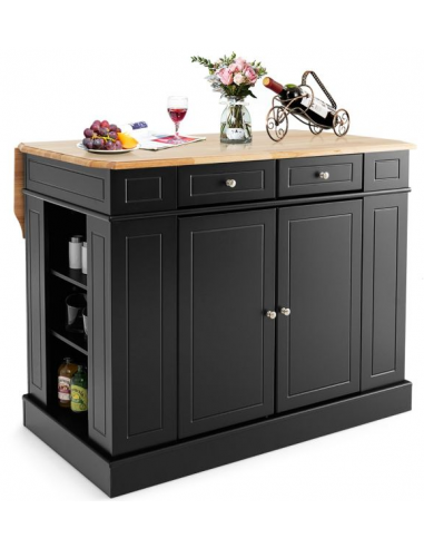 Køkkenø i MDF og gummitræ H92 x B120 x D61 - 91 cm - Sort/Natur