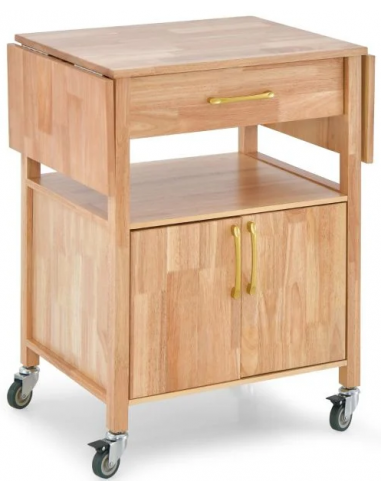 Køkkenø på hjul i gummitræ og MDF H88 x B64 - 114 x D51 cm - Natur