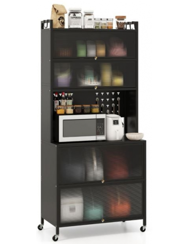 Køkken skab i metal og polycarbonat H178 x B80 x D40 cm - Sort/Rillet