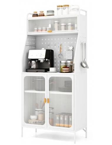 Køkken skab i metal og polycarbonat H161 x B76 x D36 cm - Hvid/Rillet