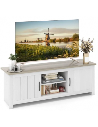 Tvbord i møbelplade H49,5 x B145 x D39,5 cm - Rustik hvid/Lysegrå