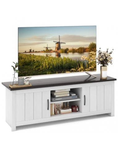 Tvbord i møbelplade H49,5 x B145 x D39,5 cm - Rustik hvid/Mørkegrå