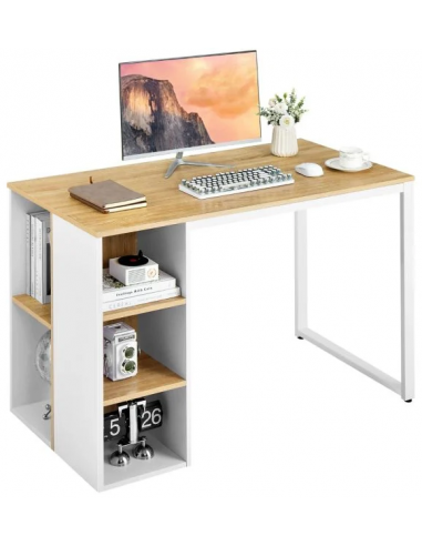 Skrivebord i metal og møbelplade 115 x 59,5 cm - Hvid/Natur