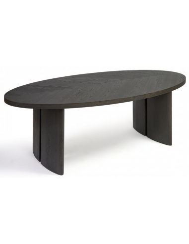 Ovalt spisebord i egetræ og finér 218 x 110 cm - Sortbrun