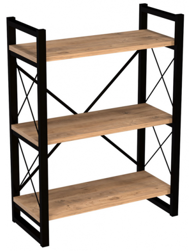 SKØRPING Bogreol i metal og møbelplade H90 x B65 x D30 cm - Sort/Vild eg