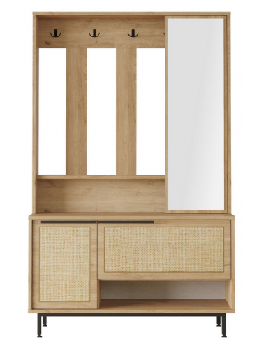 KVÆN Garderobe i stål og møbelplade 178 x 112 x 36 cm - Sort/Eg/Natur