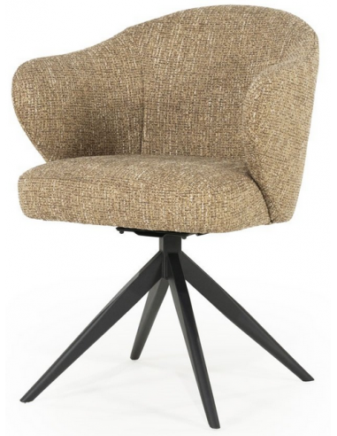 Connor spisebordsstol med drejefod i metal og bouclé H81,5 cm - Sort/Sennepsgul