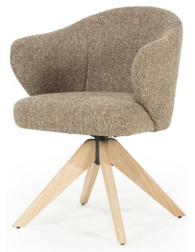 Connor spisebordsstol med drejefod i egetræ og bouclé H81,5 cm - Eg/Brun