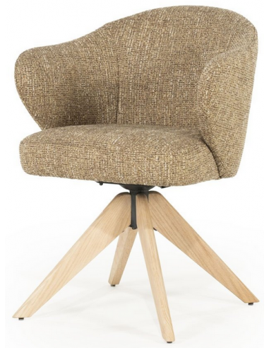 Connor spisebordsstol med drejefod i egetræ og bouclé H81,5 cm - Eg/Sennepsgul