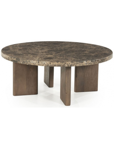 LANDO Rundt sofabord i mangotræ og marmor Ø80 cm - Brun/Brun marmor