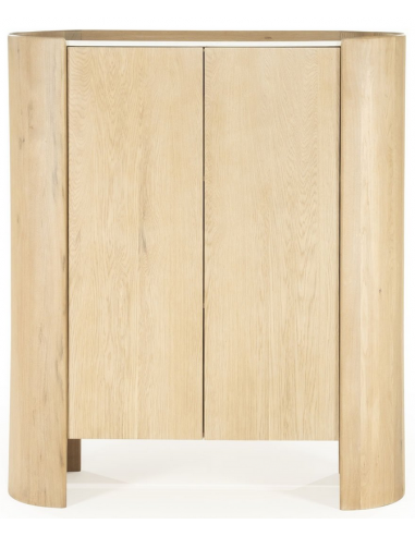 DON Vitrineskab i egetræ og marmor H140 cm - Eg/Hvid marmor