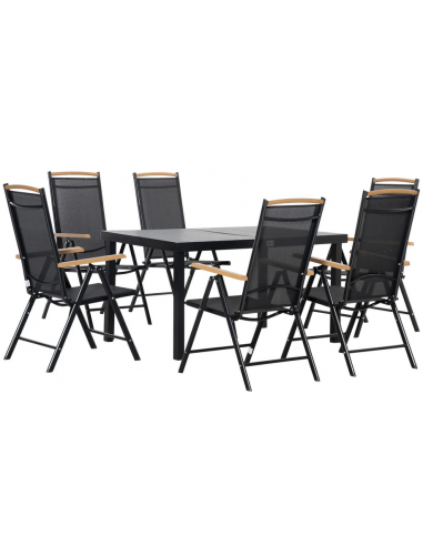 Spisebordssæt udendørs i aluminium og textilene - Sort/Natur