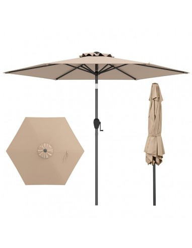 Parasol med kip i metal og polyester Ø230 cm - Mørkegrå/Lysebrun