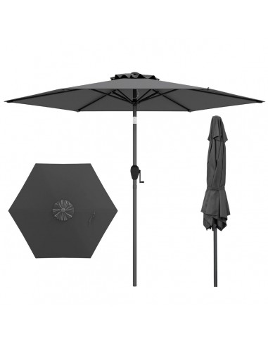 Parasol med kip i metal og polyester Ø230 cm - Mørkegrå/Grå