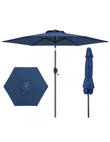 Parasol med kip i metal og polyester Ø230 cm - Mørkegrå/Marineblå