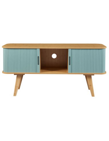 TYSVA Tvbord i bambus og MDF H58 x B120 x D40 cm - Natur/Blågrøn