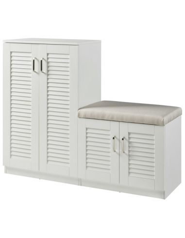 LØT Skoskab med skobænk i MDF H97 x B120 x D36 cm - Hvid/Beige