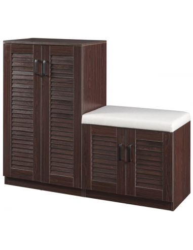 LØT Skoskab med skobænk i MDF H97 x B120 x D36 cm - Wenge/Cremehvid