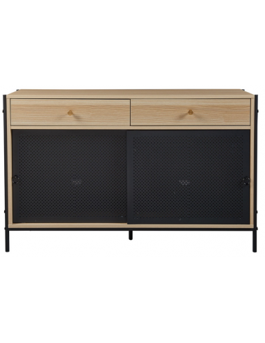 TYSNA Skænk i metal og møbelplade H75 x B120 x D40 cm - Sort/Eg