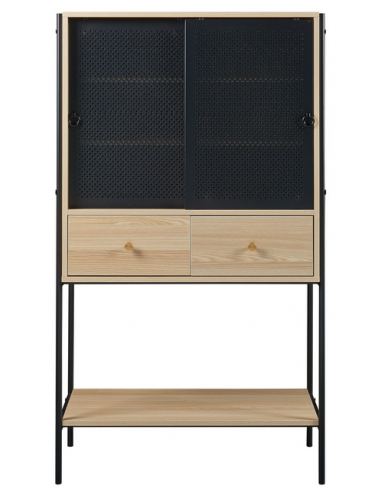 TYSNA Vitrineskab i metal og møbelplade H140 x B80 x D40 cm - Sort/Eg