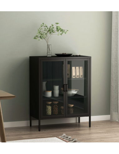 FAUS Lavt vitrineskab i stål og glas H101,5 x B80 x D40 cm - Sort/Klar