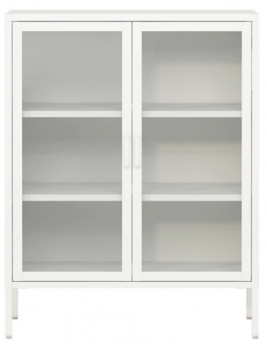 FAUS Lavt vitrineskab i stål og glas H101,5 x B80 x D40 cm - Hvid/Klar