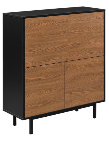 GNOS Lavt vitrineskab i metal og møbelplade H93 x B80 x D30 cm - Sort/Brun