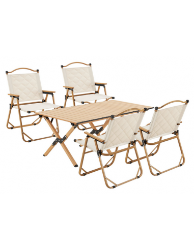 Campingsæt med bord og stole i aluminium og polyester - Træoptik/Beige