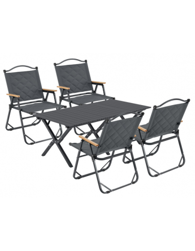 Campingsæt med bord og stole i aluminium og polyester - Sort/Grå