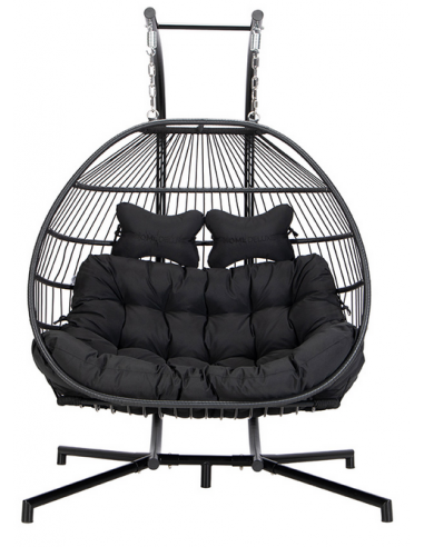 LOMA Hængestol i stål, polyrattan og polyester H194 cm - Sort/Sort