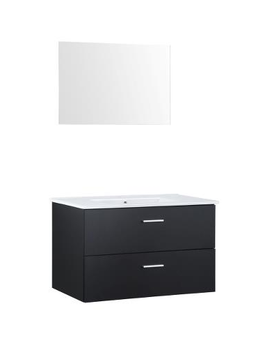 BERGAMO Komplet badmiljø i MDF og keramik H46,6 x B79 cm - Sort/Hvid