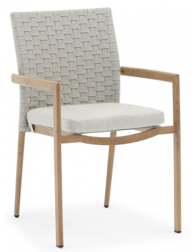Havestol med armlæn i aluminium og Couturetex H87 cm - Eg/Sand
