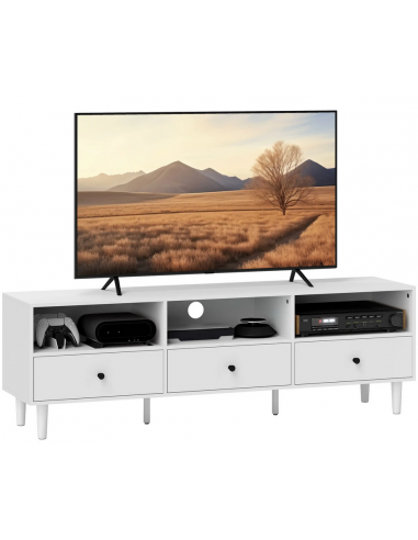 Tvbord i træ og møbelplade H45 x B140 x D35 cm - Hvid/Sort