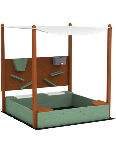 Sandkasse med tag i fyrretræ og tekstil H128 x B116 x D112,5 cm - Brun/Grøn